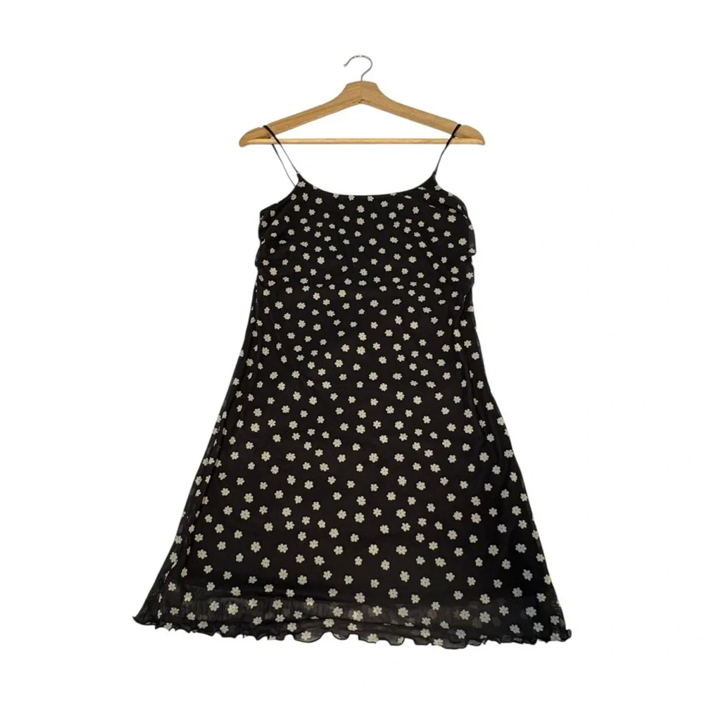 BP Black Daisy Floral Spaghetti Strap Mesh Slip Dress Women’s Small Y2K 90s NWT - Picture 2 of 9